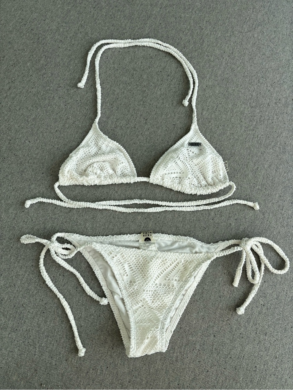 Roxy Swim White Crochet Triangle Bikini Set Size Top Large  Bottom Small